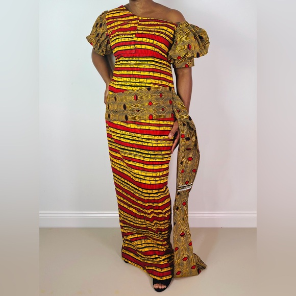 African Print Ankara Multicolor Statement Sleeve Maxi Dress - Picture 7 of 11